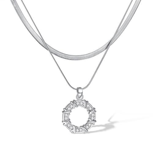 Collar Multi de la capa, metal, con acero inoxidable 316, con 5.5CM extender cadena, chapado, micro arcilla de zirconia cúbica & para mujer, color de platina, longitud:aproximado 41.5 cm, Vendido por UD