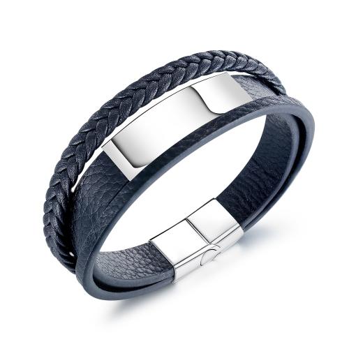 bracelet de cordon en PU , Acier inoxydable 316, avec Microfibre, poli, normes différentes pour le choix & pour femme, noire, Vendu par PC[