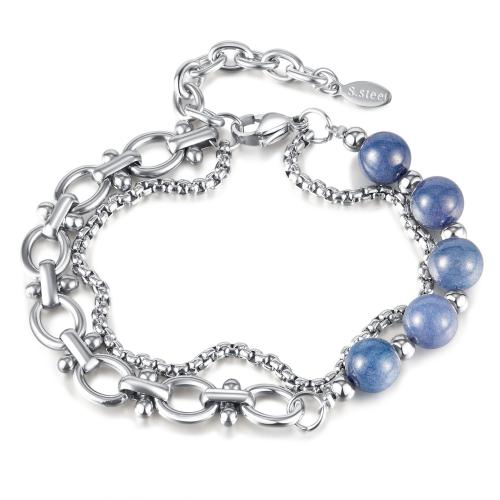 Pulsera de Piedras Preciosas, acero inoxidable 316, con Aventurina, con 4CM extender cadena, chapado, unisexo, color de platina, longitud:aproximado 18 cm, Vendido por UD