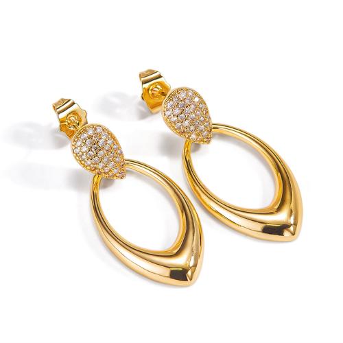 Cubic Zirconia Micro Pave Brass Earring, plated, micro pave cubic zirconia & for woman, golden 