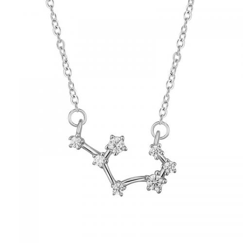 Argent sterling 925 collier, avec 1.2inch chaînes de rallonge, 12 Signes du Zodiaque, Plaqué de platine, Chaîne transversale & styles différents pour le choix & pavé de micro zircon & pour femme Environ 16.5 pouce, Vendu par PC