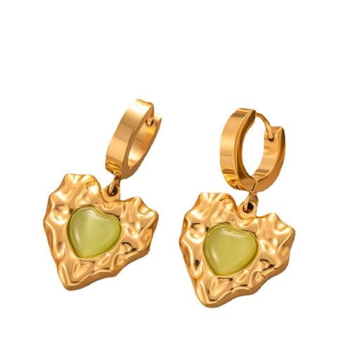 Acier titane Boucles d'oreilles pendantes Hoop Huggie, avec agate verte & résine, Placage de couleur d'or, styles différents pour le choix & pour femme, earring length 30-50mm, Vendu par paire