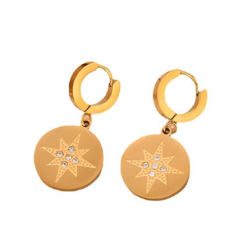 Acier titane Boucles d'oreilles pendantes Hoop Huggie, Placage de couleur d'or, styles différents pour le choix & pour femme & émail & avec strass, earring length 30-65mm, Vendu par paire