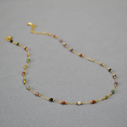 Collier de bijoux de titane, Acier titane, avec Pierre naturelle, avec 5cm chaînes de rallonge, Plaqué or 18K, bijoux de mode & pour femme, doré Environ 39 cm, Vendu par PC