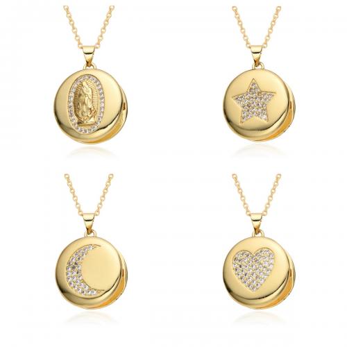 Cubic Zircon Micro Pave Brass Necklace, Flat Round, gold color plated, fashion jewelry & micro pave cubic zirconia & for woman Approx 41-50 cm [