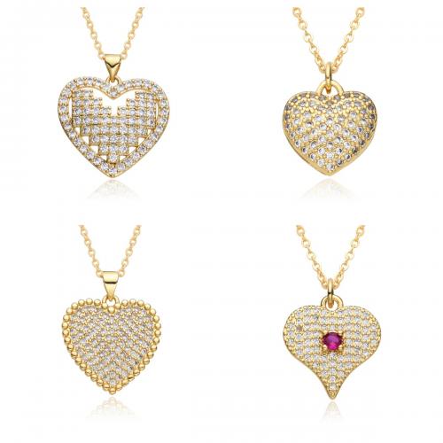 Cubic Zircon Micro Pave Brass Necklace, Heart, gold color plated, fashion jewelry & micro pave cubic zirconia & for woman Approx 41-50 cm [