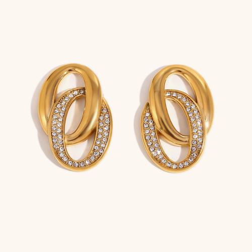 Stainless Steel Rhinestone Stud Earring, 316L Stainless Steel, 18K gold plated, fashion jewelry & for woman & with rhinestone, golden 