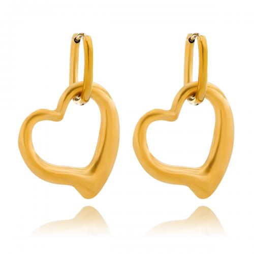 Huggie Hoop Drop Earring, Нержавеющая сталь 304, Сердце, вакуумное ионное покрытие, ювелирные изделия моды & Женский, Золотой продается Пара