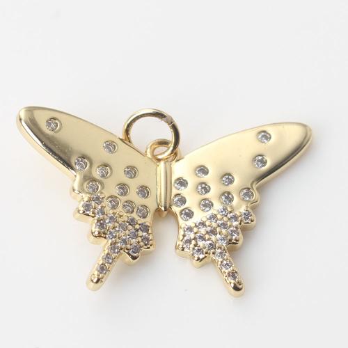 Cubic Zirconia Micro Pave Brass Pendant, Butterfly, gold color plated, DIY & micro pave cubic zirconia [