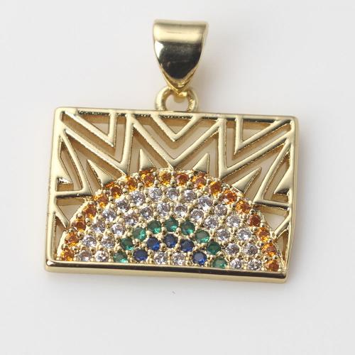 Cubic Zirconia Micro Pave Brass Pendant, Rectangle, gold color plated, DIY & micro pave cubic zirconia, mixed colors [