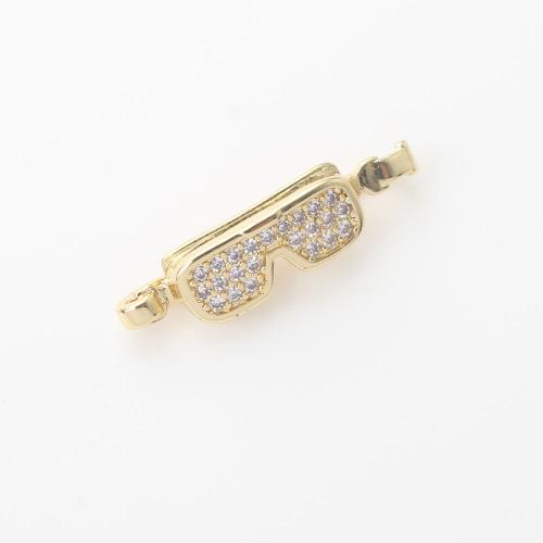 Befestigter Zirkonia Messing Anhänger, Brille, goldfarben plattiert, DIY & Micro pave Zirkonia, 25.4x6x5.9mm, verkauft von PC