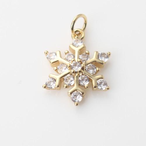 Cubic Zirconia Micro Pave Brass Pendant, Snowflake, gold color plated, DIY & micro pave cubic zirconia [