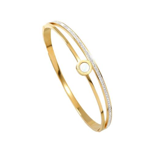 Bracelet en acier inoxydable, Acier inoxydable 304, avec coquille, Placage, styles différents pour le choix & pavé de micro zircon & pour femme, doré, Diamètre inté Environ 60mm, Vendu par PC