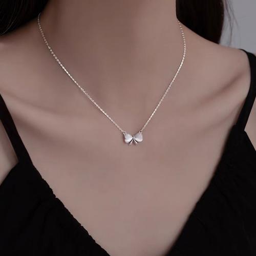 Collier de bijoux en argent , argent sterling 925, avec Oeil de chat, avec 5.5CM chaînes de rallonge, Noeud papillon, Placage, pour femme, argent Environ 40 cm, Vendu par PC