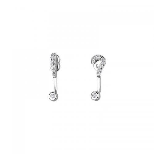 Pendiente de plata cubic zirconia Micro Pave Sterling, plata de ley 925, chapado, micro arcilla de zirconia cúbica & para mujer, plateado, Exclamation point: 14x3mm, Question Mark: 14x14mm, Vendido por Par[