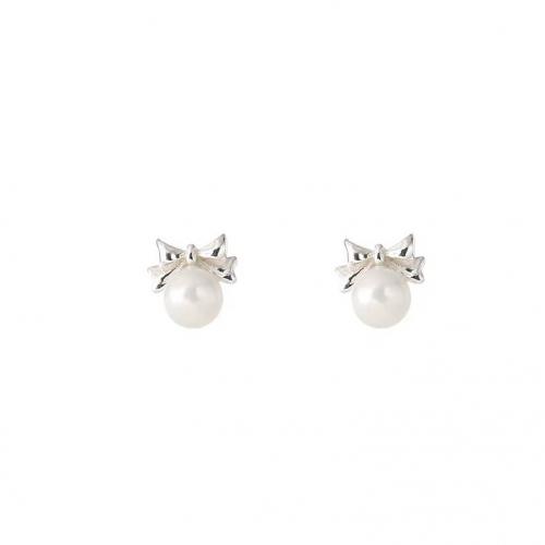 Sterling Silver Stud Earring, 925 Sterling Silver, with Plastic Pearl, plated, for woman, silver color 