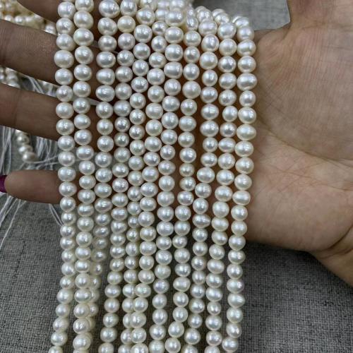 Natural Freshwater Pearl Loose Beads, Slightly Round, DIY, white, Length about 6-7mm, Approx [