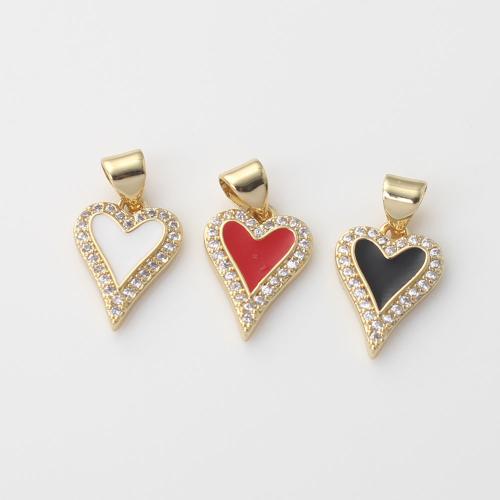 Cubic Zirconia Micro Pave Brass Pendant, Heart, gold color plated, DIY & micro pave cubic zirconia & enamel [