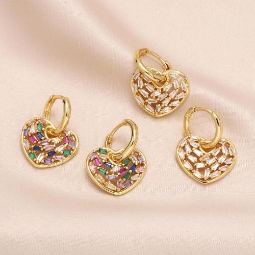 Cubic Zirconia Micro Pave Brass Earring, Heart, plated, fashion jewelry & micro pave cubic zirconia [