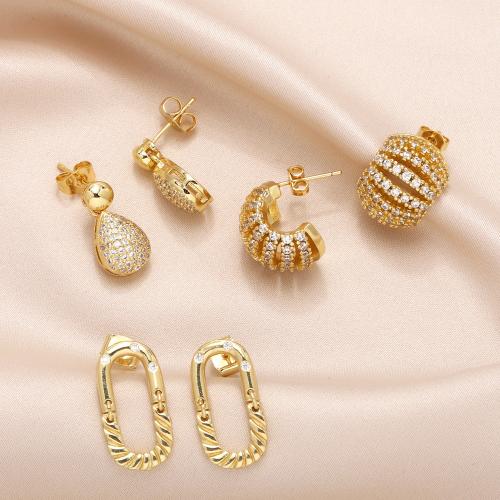 Cubic Zirconia Micro Pave Brass Earring, plated, fashion jewelry & micro pave cubic zirconia, golden [