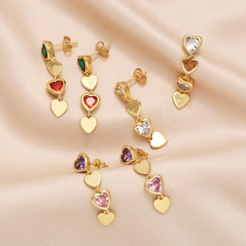 Cubic Zirconia Micro Pave Brass Earring, Heart, plated, fashion jewelry & micro pave cubic zirconia [