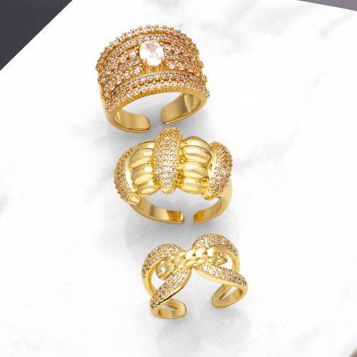 Cubic Zirconia Micro Pave Brass Finger Ring, plated, fashion jewelry & micro pave cubic zirconia, golden 