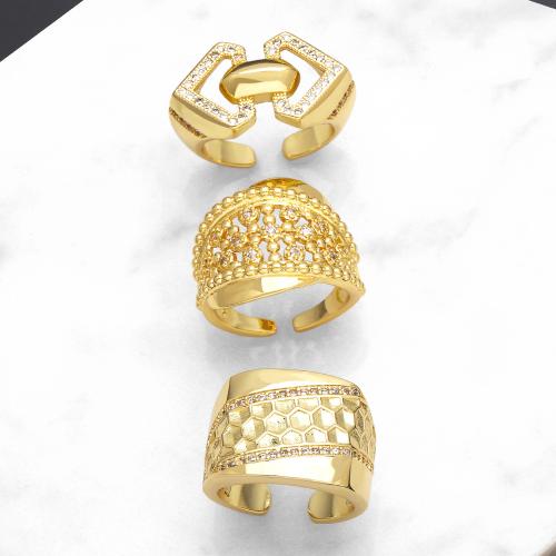 Cubic Zirconia Micro Pave Brass Finger Ring, plated, fashion jewelry & micro pave cubic zirconia, golden 