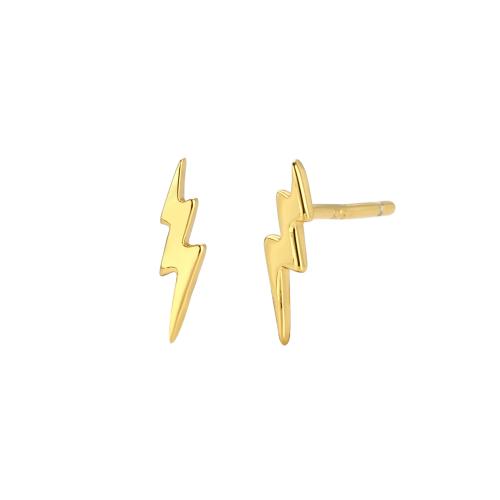 Sterling Silver Stud Earring, 925 Sterling Silver, Lightning Symbol, plated, for woman [