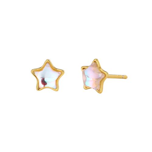 Sterling Silver Stud Earring, 925 Sterling Silver, with Moonstone, Star, plated, for woman 