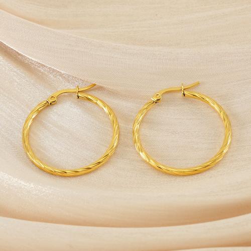 Edelstahl Hoop Ohrringe, 304 Edelstahl, Vakuum-Ionen-Beschichtung, Modeschmuck & für Frau, goldfarben, 30x30mm, verkauft von Paar