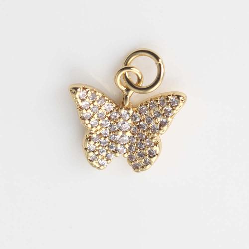 Cubic Zirconia Micro Pave Brass Pendant, Butterfly, gold color plated, DIY & micro pave cubic zirconia [