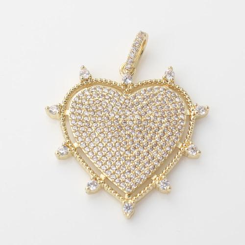 Colgante de Micro Pavé de Zirconía Cúbica, metal, Corazón, chapado en color dorado, Bricolaje & micro arcilla de zirconia cúbica, 32.3x31.3x2.5mm, Vendido por UD