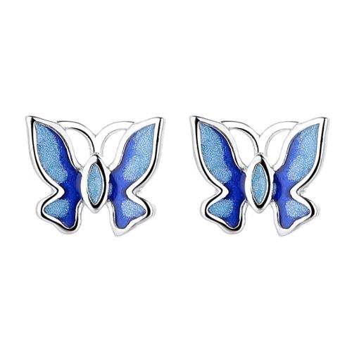 Sterling Silver Stud Earring, 925 Sterling Silver, Butterfly, plated, for woman & epoxy gel 