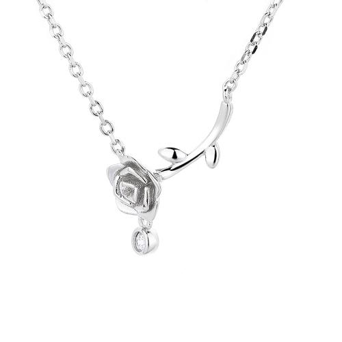 Zircon cubique Micro Pave collier en argent sterling, argent sterling 925, avec 6CM chaînes de rallonge, Rose, Placage, pavé de micro zircon & pour femme, couleur platine Environ 40 cm, Vendu par PC