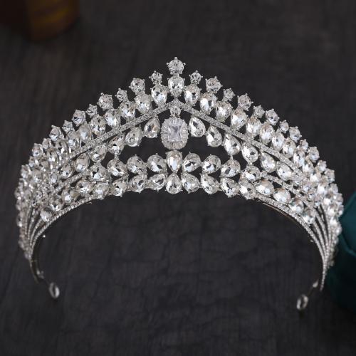 Tiaras nupciales, aleación de zinc, con Cristal, chapado, Joyería & para mujer, plateado, diameter 140mm, height 78mm, arc length 300mm, Vendido por UD