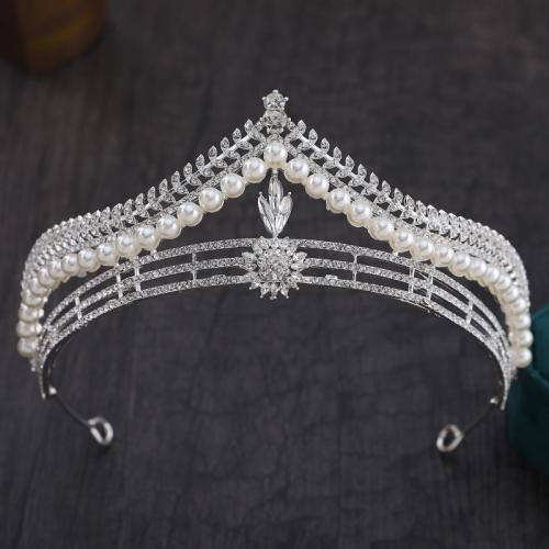 Tiaras nupciales, aleación de zinc, con Perlas plásticas, chapado, Joyería & para mujer & con diamantes de imitación, más colores para la opción, diameter 140mm, height 75mm, arc length 300mm, Vendido por UD