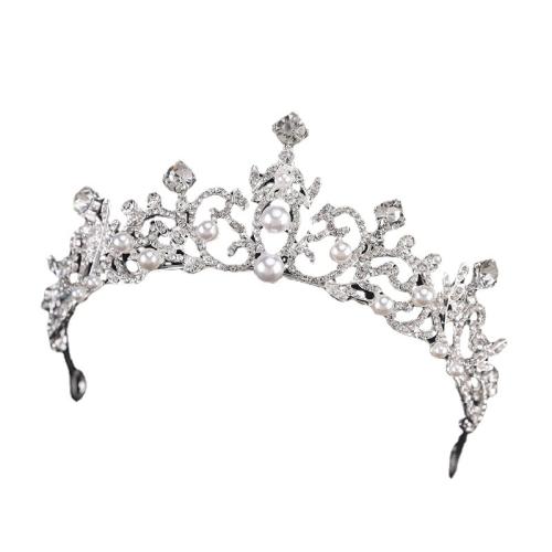 Tiaras nupciales, aleación de zinc, con Perlas plásticas, chapado, Joyería & para mujer & con diamantes de imitación, Blanco, diameter 150mm, height 60mm, Vendido por UD