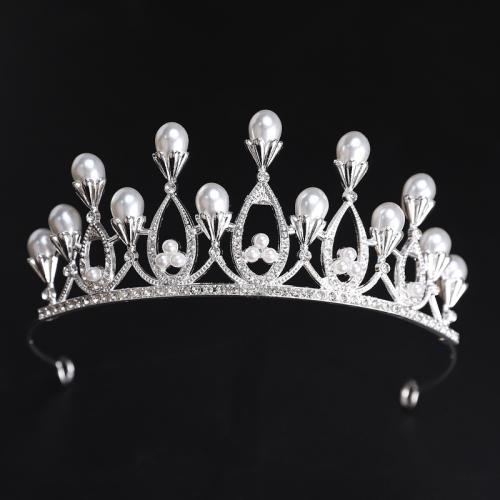 Tiaras nupciales, aleación de zinc, con Perlas plásticas, chapado en color de plata, Joyería & para mujer & con diamantes de imitación, plateado, diameter 140mm, height 75mm, arc length 280mm, Vendido por UD