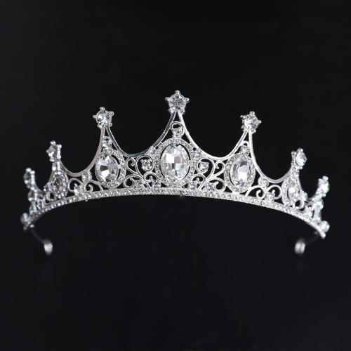 Tiaras nupciales, aleación de zinc, con Cristal, chapado en color de plata, Joyería & para mujer & con diamantes de imitación, plateado, diameter 140mm, height 65mm, arc length 280mm, Vendido por UD