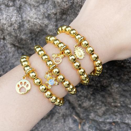 Cubic Zirconia Micro Pave Brass Bracelet, plated, fashion jewelry & micro pave cubic zirconia, golden, The inner diameter of the bracelet is 55cm 