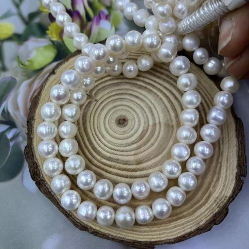 Natural Freshwater Pearl Loose Beads, Slightly Round, fashion jewelry & DIY, white, Length about 8-9mm, Approx 