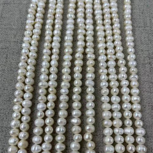 Natural Freshwater Pearl Loose Beads, Slightly Round, fashion jewelry & DIY, white, Length about 5-6mm, Approx 