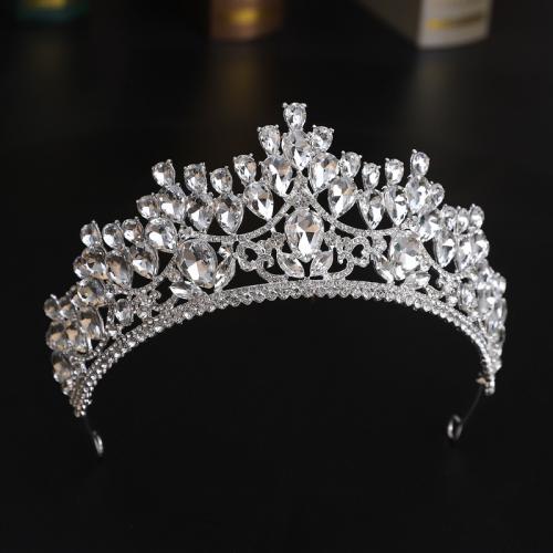 Tiaras nupciales, aleación de zinc, Joyería & para mujer & con diamantes de imitación, plateado, diameter 140mm, height 75mm, arc length 280-300mm, Vendido por UD