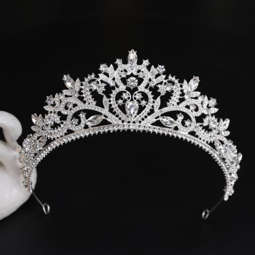 Tiaras nupciales, aleación de zinc, Joyería & para mujer & con diamantes de imitación, plateado, diameter 140mm, height 70mm, arc length 280-300mm, Vendido por UD