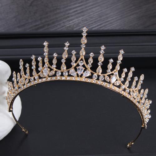 Tiaras nupciales, aleación de zinc, micro arcilla de zirconia cúbica & para mujer & con diamantes de imitación, dorado, diameter 150mm, height 58mm, arc length 280-300mm, Vendido por UD