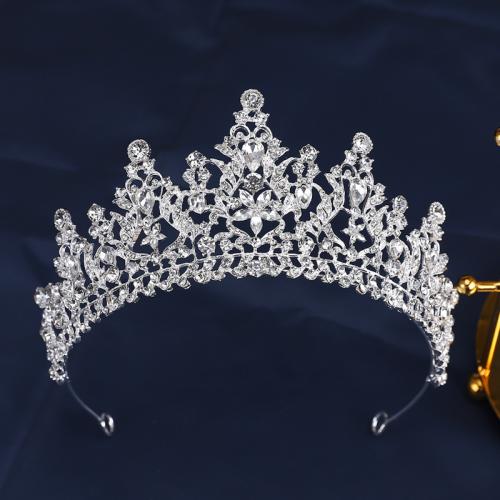 Tiaras nupciales, aleación de zinc, Joyería & para mujer & con diamantes de imitación, plateado, diameter 140mm, height 70mm, arc length 280-300mm, Vendido por UD