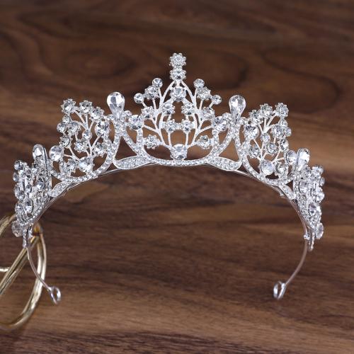 Tiaras nupciales, aleación de zinc, Joyería & para mujer & con diamantes de imitación, plateado, diameter 140mm, height 70mm, arc length 280-300mm, Vendido por UD