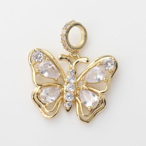 Colgante de Micro Pavé de Zirconía Cúbica, metal, Mariposa, chapado en color dorado, Bricolaje & micro arcilla de zirconia cúbica, 14.7x15.4x6.5mm, Vendido por UD