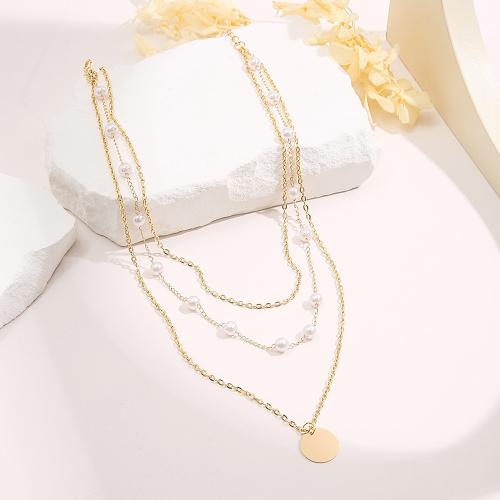 Collier en alliage de zinc, avec perle de plastique, avec 7cm chaînes de rallonge, Placage, trois couches & bijoux de mode & pour femme, doré cm, 45 cm, 55 cm, Vendu par PC