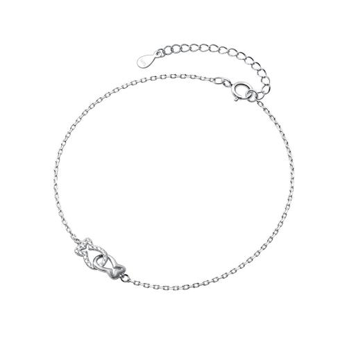 argent sterling 925 bracelet de cheville, avec 2.2inch chaînes de rallonge, poisson, Plaqué de platine, pour femme & avec strass & creux Environ 10.6 pouce, Vendu par PC